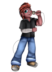 Size: 2550x3509 | Tagged: safe, artist:pridark, oc, oc only, equestria girls, clothes, commission, equestria girls-ified, fist, male, microphone, open mouth, pants, simple background, singing, solo, transparent background