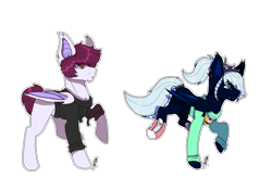 Size: 2000x1400 | Tagged: safe, artist:cc-wolfie, oc, oc only, oc:eclipse, oc:jackson star, bat pony, pony, clothes, converse, ear piercing, headband, hoodie, piercing, shoes, sweater