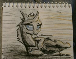 Size: 1280x998 | Tagged: safe, artist:shikogo, changeling, cute, cuteling, draw me like one of your french girls, on side, sketch, solo, traditional art