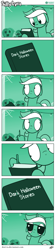 Size: 612x2722 | Tagged: safe, artist:dori-to, lyra heartstrings, pony, unicorn, comic:silly lyra, :>, book, comic, dank, female, floppy ears, frown, green background, greenscale, halloween, hoof hold, mare, meme, monochrome, pen, silly lyra, simple background, smiling, solo, sunglasses, wide eyes