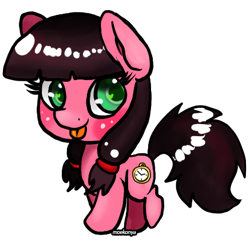 Size: 437x437 | Tagged: safe, artist:moekonya, oc, oc only, oc:macdolia, earth pony, pony, chibi, heart eyes, solo, time travel, tongue out, wingding eyes