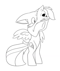 Size: 1231x1471 | Tagged: safe, artist:foxbeast, part of a set, rainbow dash, pegasus, pony, black and white, clothes, cosplay, costume, crossover, fursuit, grayscale, lineart, miles "tails" prower, monochrome, sonic the hedgehog (series)