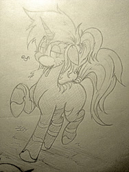 Size: 2448x3264 | Tagged: safe, artist:tamikimaru, oc, oc only, oc:zoey the zebracorn, unicorn, zebra, candy, cute, food, lollipop, rule 63, sketch, smug, solo, traditional art