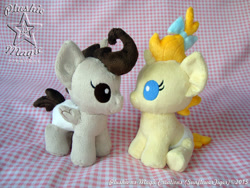 Size: 1024x768 | Tagged: safe, artist:sunflowertiger, pound cake, pumpkin cake, pony, baby, baby pony, irl, photo, plushie, signature, sitting