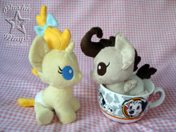 Size: 1024x768 | Tagged: safe, artist:sunflowertiger, pound cake, pumpkin cake, pony, baby, baby pony, crossover, cup of pony, dalmatian, irl, mug of plush, photo, plushie, signature, sitting