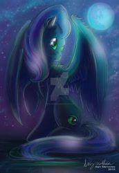 Size: 1024x1489 | Tagged: safe, artist:mad--munchkin, oc, oc only, oc:star dream, pegasus, pony, commission, female, green eyes, mare, moon, night, solo, stars, watermark