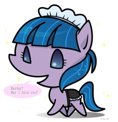 Size: 600x620 | Tagged: safe, artist:sechst_himmel, tote bag (character), earth pony, pony, crusaders of the lost mark, background pony, clothes, maid, master, solo, speech