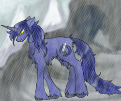 Size: 4023x3352 | Tagged: safe, artist:thepurpleusagi, oc, oc only, oc:free form, mountain, mountain range, rain, sad, shadhavar, snow