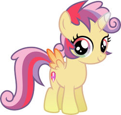 Size: 7716x7355 | Tagged: safe, artist:osipush, apple bloom, scootaloo, sweetie belle, alicorn, pony, crusaders of the lost mark, absurd resolution, cutie mark, cutie mark crusaders, female, filly, fusion, inkscape, looking at you, simple background, solo, sweetiloo bloom, the cmc's cutie marks, the ultimate cutie mark crusader, transparent background, vector, we have become one, what has magic done, xk-class end-of-the-world scenario