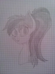 Size: 1920x2560 | Tagged: safe, artist:snowy_sprinkles, rainbow dash, pegasus, pony, cute, drawing, fanart, graph paper, grayscale, monochrome, ponytail, tongue out, traditional art