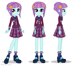 Size: 817x735 | Tagged: safe, sunny flare, equestria girls, friendship games, bowtie, clothes, crystal prep academy uniform, cute, female, looking at you, official, pleated skirt, school uniform, skirt, smiling, socks, solo, wristband