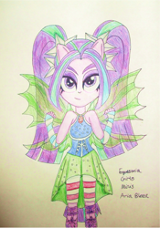 Size: 990x1414 | Tagged: safe, artist:blazingdazzlingdusk, derpibooru exclusive, aria blaze, equestria girls, rainbow rocks, ariabetes, clothes, cute, equestria girls minis, fin wings, ponied up, skirt, sleeveless, solo, the dazzlings