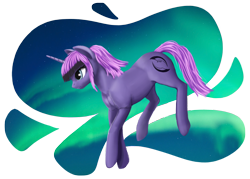 Size: 3000x2146 | Tagged: safe, artist:lunebat, oc, oc only, oc:sindy starwarp, pony, unicorn, aurora borealis, female, gift art, mare, night, simple background, solo, transparent background