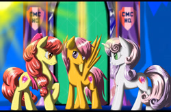 Size: 4950x3240 | Tagged: safe, artist:fairysearch, apple bloom, scootaloo, sweetie belle, crusaders of the lost mark, cutie mark, cutie mark crusaders, older, the cmc's cutie marks, twilight's castle