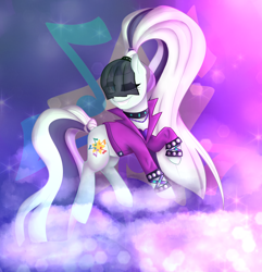 Size: 1924x2000 | Tagged: safe, artist:herusann, coloratura, the mane attraction, art trade, bracelet, clothes, countess coloratura, cutie mark, ponytail, raised hoof, solo, the spectacle, wink