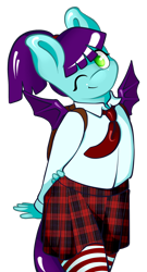 Size: 950x1753 | Tagged: safe, artist:lucky-jacky, oc, oc only, oc:high pitch, anthro, bat pony, clothes, commission, female, filly, school uniform, schoolgirl, solo