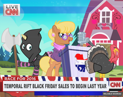 Size: 800x630 | Tagged: safe, artist:pixelkitties, ms. harshwhinny, pixel pizazz, axe, black friday, executioner, exploitable meme, food, glasses, meat, meme, ms. harshwhinny's professional chalkboard, obligatory pony, thanksgiving, turkey, votehorse