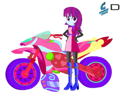 Size: 811x632 | Tagged: safe, artist:karalovely, mystery mint, equestria girls, friendship games, background human, motorcross, motorcross outfit, motorcycle, wondercolts