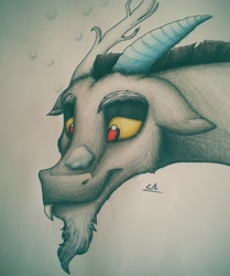 Size: 1836x2194 | Tagged: safe, artist:lupiarts, part of a set, discord, advent calendar, close-up, snow, solo, traditional art