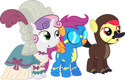 Size: 1119x714 | Tagged: safe, artist:clashwolf3, apple bloom, scootaloo, sweetie belle, beauty mark, clothes, costume, cutie mark crusaders, nightmare night costume, simple background, transparent background, vector