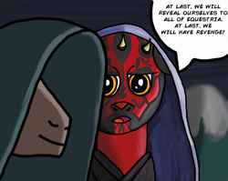 Size: 2048x1627 | Tagged: safe, artist:saburodaimando, darth maul, darth sidious, emperor palpatine, mountain, ponified, sith, snow, speech, speech bubble, star wars, the phantom menace