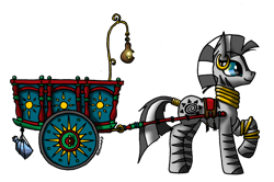 Size: 800x531 | Tagged: safe, artist:silverwolvesforever, zecora, zebra, bottle, cart, earring, lantern, piercing, solo