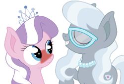 Size: 1024x696 | Tagged: safe, artist:dr-whiskey, diamond tiara, silver spoon, blushing, female, glasses, lesbian, loose hair, shipping, silvertiara