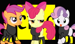 Size: 1690x985 | Tagged: safe, artist:digiradiance, apple bloom, scootaloo, sweetie belle, boots, cutie mark crusaders, the nexus (stable), tongue out, wrestling, wwe