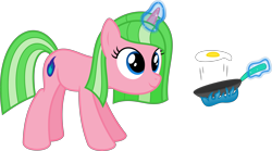 Size: 11473x6400 | Tagged: safe, artist:parclytaxel, oc, oc only, oc:ember spark, pony, unicorn, .svg available, absurd resolution, cooking, egg (food), fire, food, frying pan, levitation, magic, pyromancy, simple background, solo, telekinesis, transparent background, vector