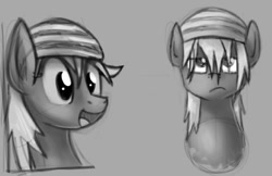 Size: 823x533 | Tagged: safe, artist:yugtra, oc, oc only, oc:redline, grayscale, hat, monochrome, sketch