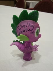 Size: 2165x2901 | Tagged: safe, spike, autograph, cathy weseluck, funko, irl, nightmare nights dallas, photo, solo, toy, variant