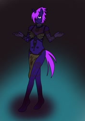 Size: 850x1200 | Tagged: safe, artist:linedraweer, oc, oc only, oc:phantom thorns, anthro, unguligrade anthro, unicorn, anthro oc, clothes, commission, costume, enchantress, halloween, solo