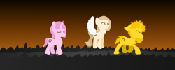 Size: 3000x1200 | Tagged: safe, artist:baratus93, oc, oc only, oc:cheri bleu, oc:royal blue, oc:sky weaver, pegasus, pony, unicorn, rule 63, silhouette, stylised