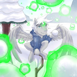 Size: 720x720 | Tagged: safe, artist:tarenest, oc, oc only, oc:zephyr wing, jack frost, snowball fight