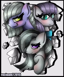 Size: 2704x3240 | Tagged: safe, artist:rocioam7, limestone pie, marble pie, maud pie, blushing, bust, cute, grin, limabetes, marblebetes, maudabetes, paint tool sai, pie sisters, portrait, smiling