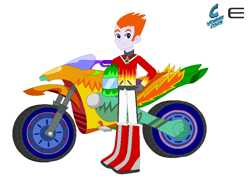 Size: 904x658 | Tagged: safe, artist:karalovely, heath burns, equestria girls, friendship games, motorcross, motorcross outfit, motorcycle, wondercolts