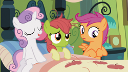 Size: 1366x768 | Tagged: safe, screencap, apple bloom, scootaloo, sweetie belle, family appreciation day, backwards thermometer, cutie mark crusaders, thermometer