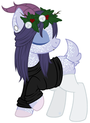 Size: 1238x1682 | Tagged: safe, artist:cayfie, oc, oc only, deer, bells, clothes, ear piercing, earring, eyes closed, hoodie, horns, mistleholly, piercing, simple background, socks, solo, stockings, transparent background