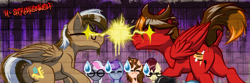 Size: 1024x341 | Tagged: safe, artist:h-stallionwolf, oc, oc only, oc:ambiguity, oc:jannie daze, oc:marker pace, oc:ponder cloud, oc:windy dripper, oc:yoshi ringo, earth pony, pegasus, pony, unicorn, anime, commission, cute, dock, plot