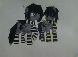 Size: 540x399 | Tagged: safe, artist:darknessconspires, oc, oc only, oc:fallout, oc:zion, boots, clothes, female, male, scarf, shipping, socks, straight, striped socks