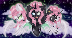 Size: 1024x537 | Tagged: safe, artist:pvrii, oc, oc only, oc:stitches, changeling, solo