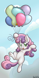 Size: 1500x3000 | Tagged: safe, artist:anibaruthecat, edit, sweetie belle, pony, unicorn, balloon, cute, diasweetes, explicit source, female, filly, sfw edit, solo