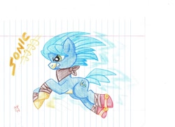 Size: 1024x744 | Tagged: safe, artist:candiphoenixes, lined paper, ponified, solo, sonic boom, sonic the hedgehog, sonic the hedgehog (series), traditional art