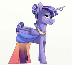 Size: 765x697 | Tagged: safe, artist:amber flicker, oc, oc only, oc:summer evening, alternate universe, clothes, dress, magical lesbian spawn, offspring, parent:princess celestia, parent:twilight sparkle, parents:twilestia, simple background, solo, white background