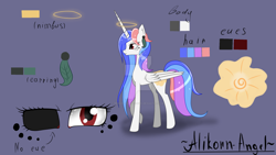 Size: 1600x900 | Tagged: safe, artist:herusann, oc, oc only, oc:sunny angel, alicorn, cyclops, pony, alicorn oc, earring, halo, piercing, solo, watermark