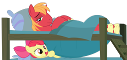 Size: 3697x1778 | Tagged: safe, artist:sketchmcreations, apple bloom, big macintosh, earth pony, pony, hearthbreakers, bed, brother and sister, bunk bed, female, inkscape, male, open mouth, siblings, simple background, stallion, transparent background, vector