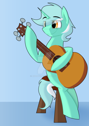 Size: 1024x1448 | Tagged: safe, artist:aidraws, guyra, guitar, harpsy, rule 63, solo, watermark