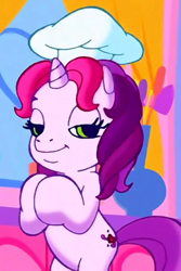 Size: 400x600 | Tagged: safe, screencap, sweetie belle, sweetie belle (g3), g3.5, chef's hat, cropped, hat, solo, waiting for the winter wishes festival