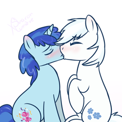 Size: 1024x1024 | Tagged: safe, artist:sugguk, double diamond, party favor, blushing, cute, double dawwmond, favorbetes, gay, kissing, male, partydiamond, shipping