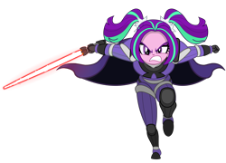 Size: 2200x1580 | Tagged: safe, artist:mrflabbergasted, aria blaze, equestria girls, angry, badass, clothes, costume, crossover, grey jedi, lightsaber, madorable, sith, solo, star wars, weapon